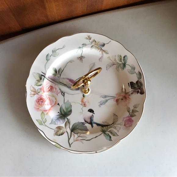 Grace Teaware Double Tiered Porcelain Serving Plate Floral Bird - Picture 5 of 11